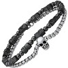 Steeltime Men's 2pc set hematite/lava beaded bracelet and stainless steel round link and skull charm bracelet - 2 of 4