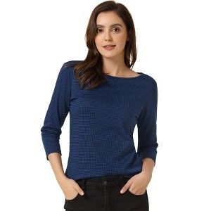 Allegra K Women's Work Office 3/4 Sleeve Boat Neck Houndstooth Printed Blouse - 1 of 4