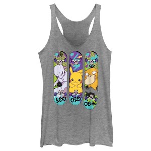 Women's Pokemon Mewtwo, Pikachu, and Psyduck Skateboard Decks Racerback Tank Top - 1 of 4