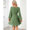 Elegant Dress for Lady Wrap Deep V Neck Dress Long Lantern Sleeve Waist Tie Skater Dress - 4 of 4