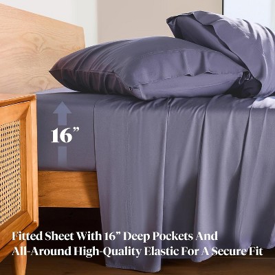 LuxClub King Size Light Grey Organic Bamboo Deep Pocket Sheet Set