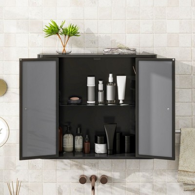 NicBex Wall Cabinet with Mirror Doors,Over the Toilet Storage Cabinet,Wall Mounted Bathroom Cabinet with Open Shelves,Storage Cabinet for Vanity