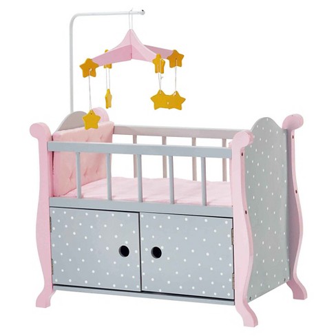 olivia's little world - baby doll furniture - nursery crib bed with storage  (gray polka dots)