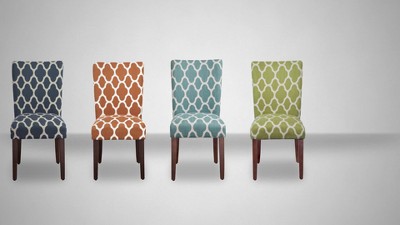Set of 2 Blue Velvet Paisley Parsons Side Chairs with Wood Legs