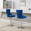 Gulches Set of 2 Blue Thick Chrome Swivel Velvet Bar Stools Adjustable 25 to 33 Inch Height 18 Inch Base Tufted Buttons Diamond Pleating - 2 of 4