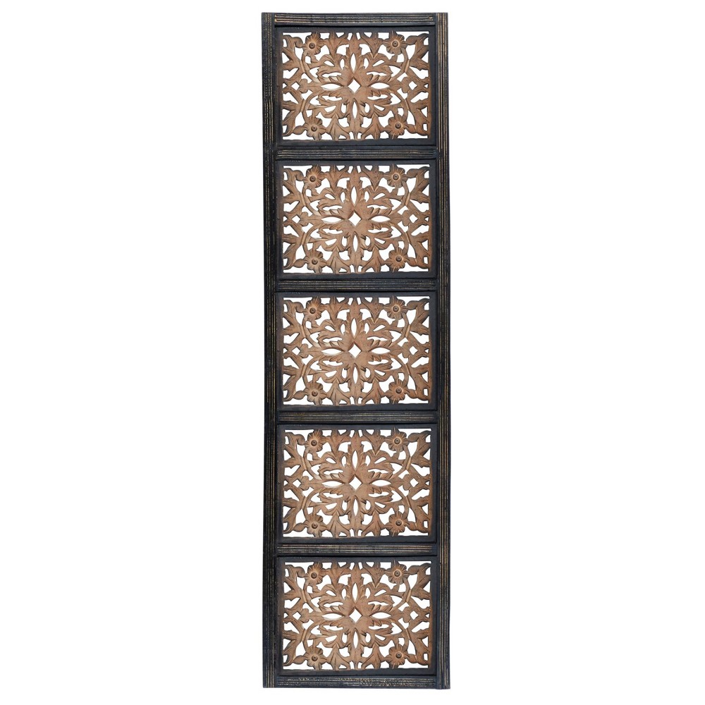 Photos - Wallpaper Wooden Floral Handmade Intricately Carved Wall Decor Brown - Olivia & May: