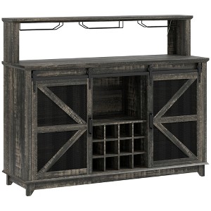 55" Coffee Bar Cabinet with Lights, Farmhouse Wine Cabinet with Wine and Glass Racks for Kitchen, Dining Room - 1 of 4