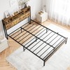 Queen Metal Bed Frame: Storage Headboard, Charging Station, Bookcase, No Box Spring, Easy Assembly, Black - 3 of 4