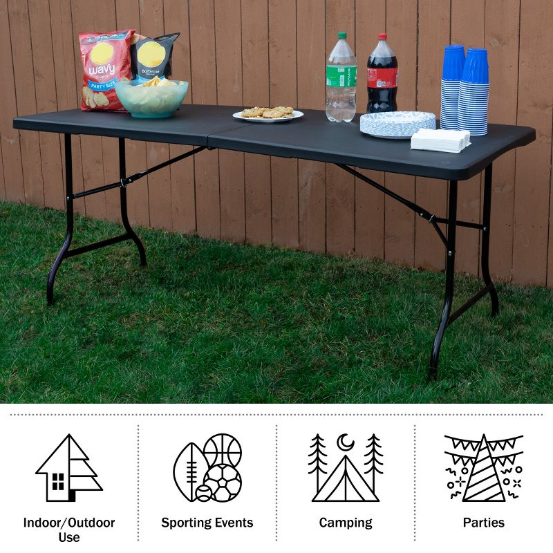 Hasting Home Adjustable Folding Table - Plastic Utility Tabletop, 3 of 9