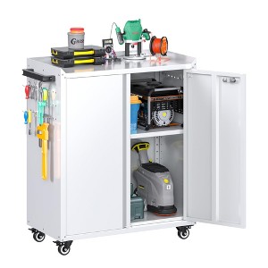 SUXXAN Metal Tool Cabinet with Pegboard and 4 Hooks,Garage Metal Storage Cabinet with Wheels,Assembly Required - 1 of 4