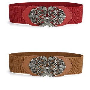 INSPIRE CHIC Womens Elastic Wide Waist Belts Floral Metal Buckle Stretchy Belts for Dresses - 1 of 4