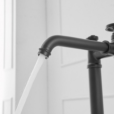 Matte Black Freestanding Floor Mount Tub Faucet with Hand Shower
