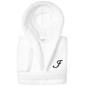 Personalized Linum Kids 100% Polyester SUPER PLUSH Double Brushed Hooded Bathrobe in Black Script Font - 1 of 3