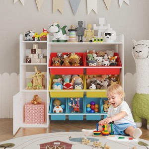 Kids Wooden Toy Organizer, Children Toy Storage Shelf with 8 Removable Bins, Kindergarten Bookshelf Playroom Organization Bookcase - 1 of 4