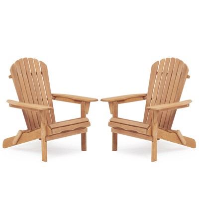 SKONYON 2 PCS Foldable Cedar Adirondack Chair Outdoor Wood Lounger Chair