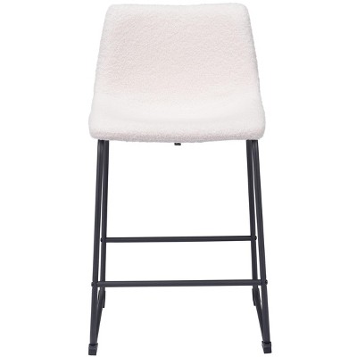 Ivory Upholstered Counter Stools with Black Metal Base, Set of 2