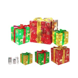 NAYSAYE Party Decoration and Accessories Christmas Gift Box Set with Festive Holiday Charm for Home and Garden, Red and White, 7.87"*7.87"*9.45" - 1 of 4