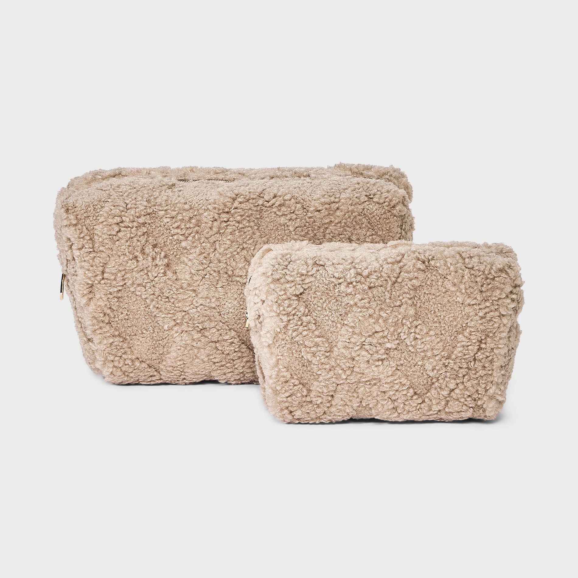 Faux Shearling Cosmetic Pouch 2pc Set - Universal Thread™ Taupe