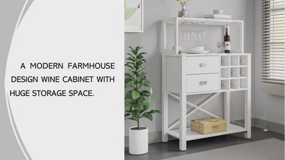 Marbled Blue 32" Wood Buffet Bar Cabinet with Wine Rack