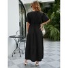 BLUEMING Plus Size Womens Dresses Floral Surplice A-Line Maxi Dress Waist Belted Floral Maxi Dress Wasit Tie Bell Sleeve Dress - 2 of 4