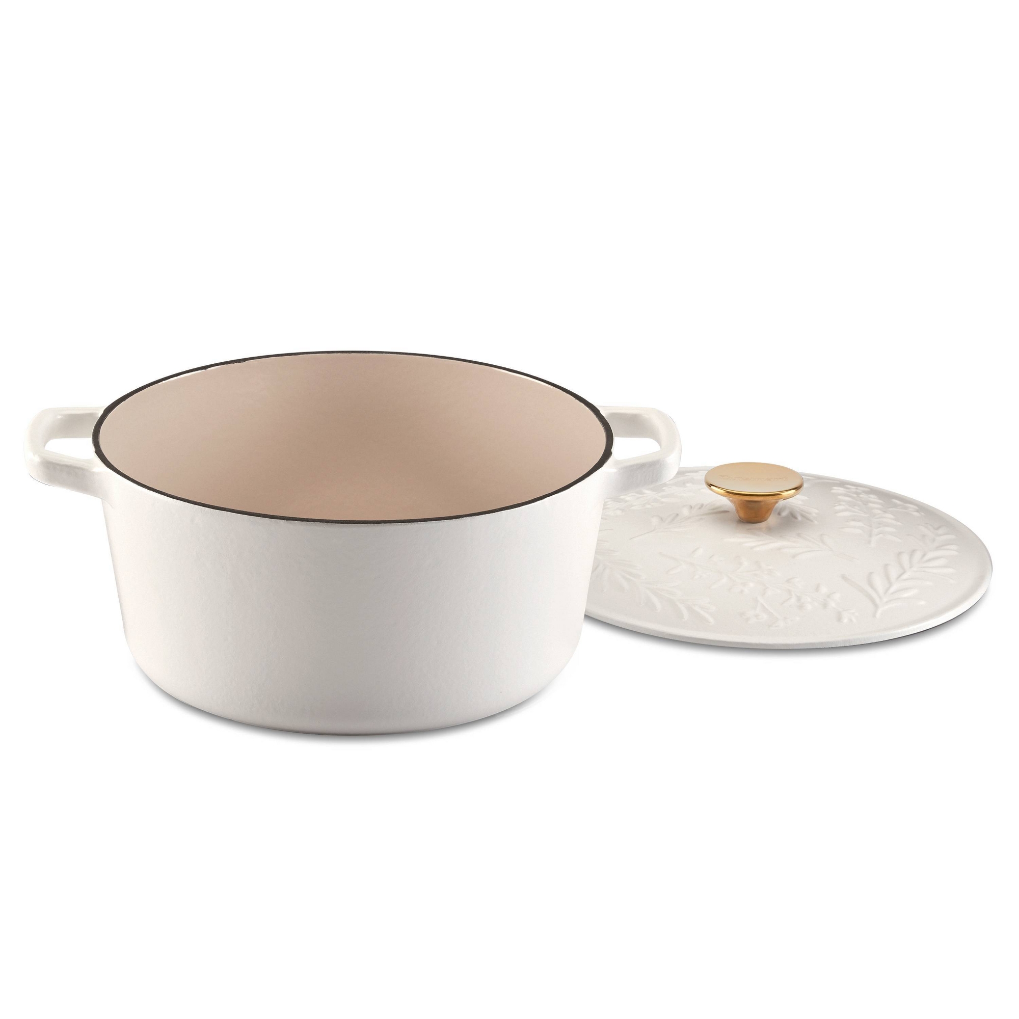 Cuisinart 5qt Earth and Essence Cast Iron Casserole Rosemary and Thyme Matte White