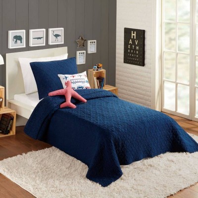 Navy Blue Cotton Twin Airplane Quilt Set with Decorative Pillows