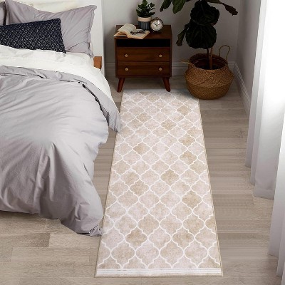 Acekool Washable Runner Rug 2x6: Non-Slip Boho Geometric Rug for Kitchen, Hallway & Entry – Navy Blue, Foldable Design