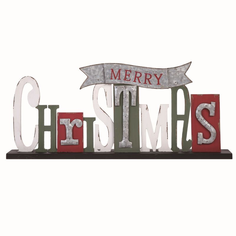Transpac Wood 28.25 in. Multicolor Christmas Merry Staggered Size Sign, 1 of 2
