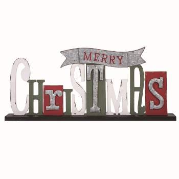 Transpac Wood 28.25 in. Multicolor Christmas Merry Staggered Size Sign