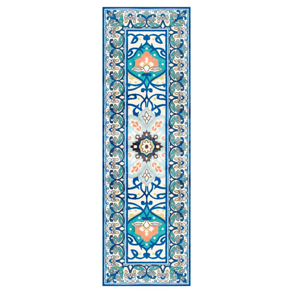 2'6inx12' Runner Floral Leda Area Rug Blue - nuLOOM