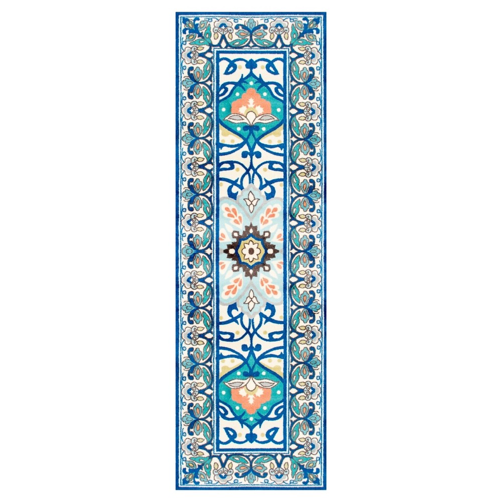 2'6inx12' Runner Floral Leda Area Rug Blue - nuLOOM