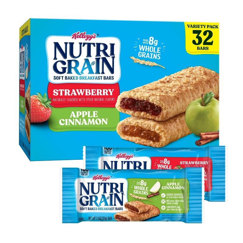 Nutri-Grain Soft Baked Breakfast Bars Value Pack - Strawberry and Apple Cinnamon&#160; - 32ct/41.6oz, 1 of 12