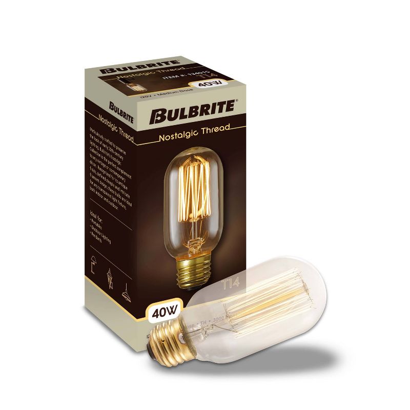 Bulbrite Set of 4 40W T14 Incandescent Dimmable Light Bulbs 2200K E26, 3 of 8