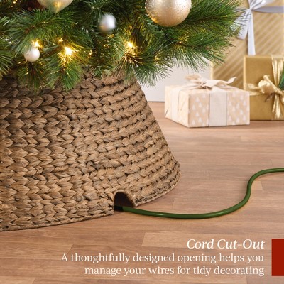Chestnut 24in Woven Hyacinth Christmas Tree Collar with Cord Cut-Out