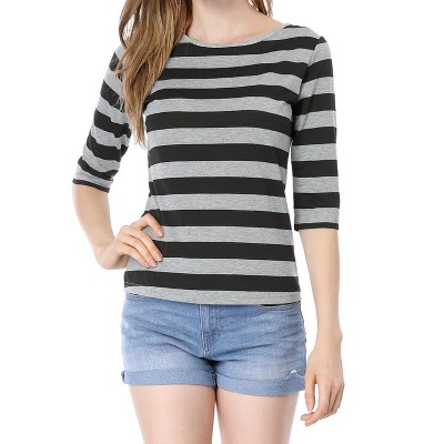INSPIRE CHIC Women's Elbow Sleeves Boat Slim Fit Casual Stripe Animal Print Multi Floral Pattern T-Shirt