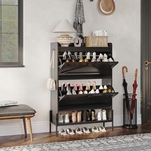 Shoe Cabinet with 2 Flip Drawers – Narrow Freestanding Shoe Organizer with Dry & Wet Separation, Metal Legs - 1 of 4