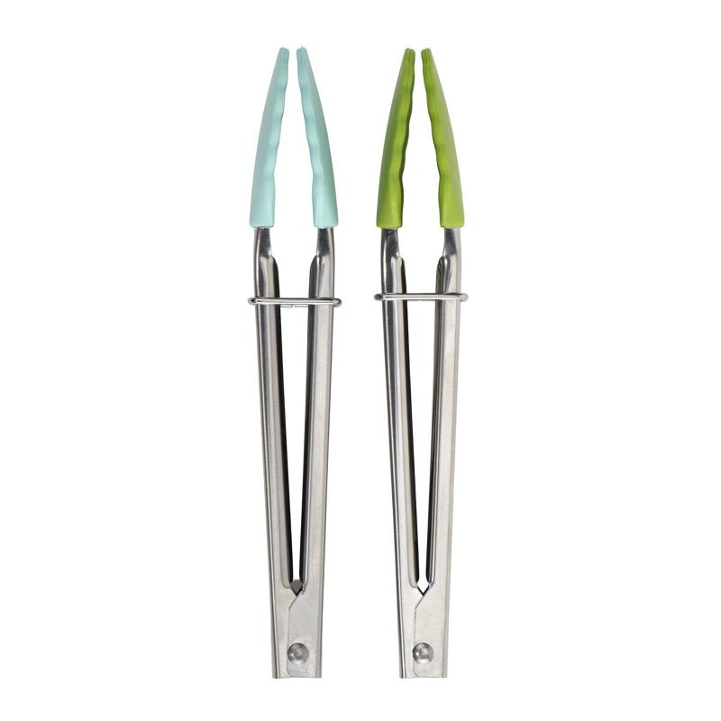 GoodCook Ready 2pk Stainless Steel with Silicone Tips Mini Tongs, 1 of 6