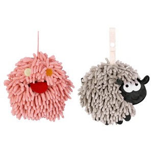 REGALWOVEN 2 Packs Cute Sheep Shape Absorbent Fast Drying Chenille Hand Towels with Hanging Loop 7" x 7" - 1 of 4