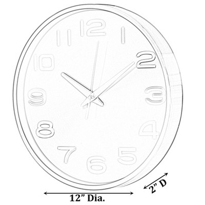 Modern Silver Aluminum Round Wall Clock with Black Numerals