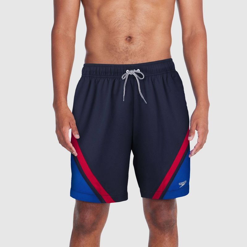 Speedo Men's 7" Solid Colorblock Swim Shorts - Blue/Red, 1 of 5
