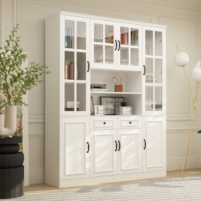 FUFU&GAGA  Large Storage Cabinet Organiser with Glass Door Display Cabinet Bookshelf