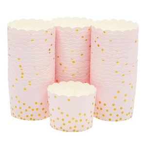 Sparkle and Bash 50 Pack Pink and Gold Cupcake Wrappers, Paper Baking Cups, Muffin Liners for Baby Shower, Birthday (2.2 In) - 1 of 4