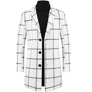 Lars Amadeus Men's Color Block Single Breasted Formal Winter Plaid Coat - 1 of 4