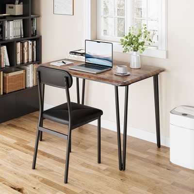 Black and Brown MDF and Steel Dining Table Set for 4