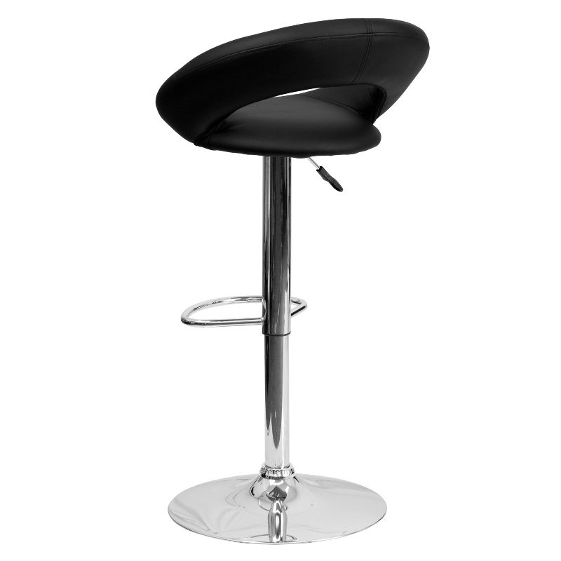 Emma and Oliver 2 Pack Contemporary Vinyl Rounded Orbit-Style Back Adjustable Height Barstool with Chrome Base, 3 of 8