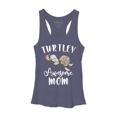 Women's Design By Humans Turtley Awesome Mom Turtle with Flower By animalshop Racerback Tank Top