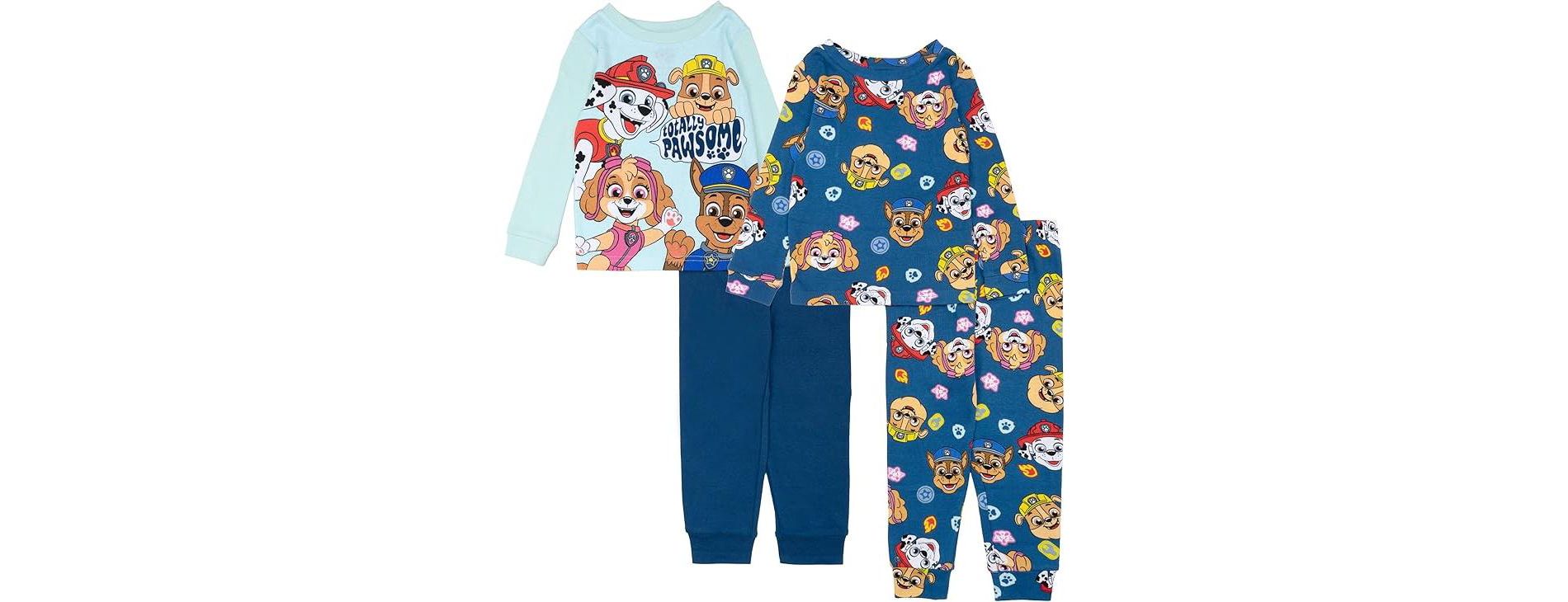 Paw Patrol Boys 4 Piece Pajama Set Long Sleeve Tops and Pants Toddler and Kids Character Sleepwear