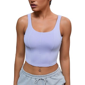 INSPIRE CHIC Womens U Back Longline Padded Workout Fitness  Camisoles with Built in Bra - 1 of 4