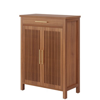 Lirago Brown 5-Tier Shoe Cabinet E1 MDF 31.5x14.2x42.9 4 Shelves 1 Drawer Vintage Style Shoe Organizer