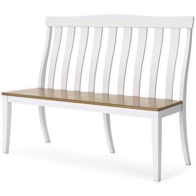 White and Natural Wood Slat-Back Dining Bench